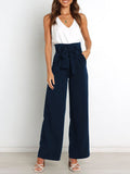 Solid Color With Belt Wide Leg Long Pants