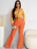 Mesh High Waist Flares Long Pants