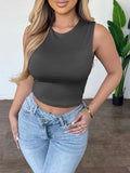 Crew Neck Solid Color Racerback Tank Top