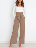 Solid Color With Belt Wide Leg Long Pants