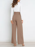 Solid Color With Belt Wide Leg Long Pants