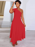 One Shoulder Solid Color Maxi Dress