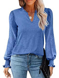 Puff Sleeve V Neck Ruffle Loose Blouse Tops