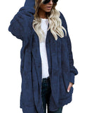 Hooded Cardigan Fluffy Fleece Coat Open Front Jacket