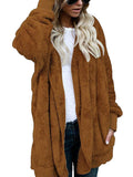 Hooded Cardigan Fluffy Fleece Coat Open Front Jacket