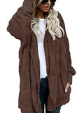 Hooded Cardigan Fluffy Fleece Coat Open Front Jacket