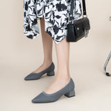 Solid Color Pumps Chunky Heels