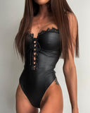 Limited Edition Lace Up PU Leather Lace Bodysuit