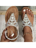 Folk-Custom Rhinestone Flip Flops