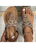 Folk-Custom Rhinestone Flip Flops