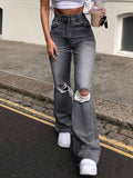 Destroyed Flare High Waist Denim Pants