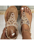 Folk-Custom Rhinestone Flip Flops