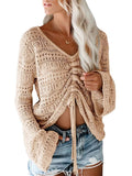 Long Sleeve Drawstring Knitted Cover Up