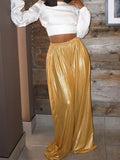 Bronzing Solid Wide Leg Pants