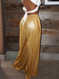 Bronzing Solid Wide Leg Pants